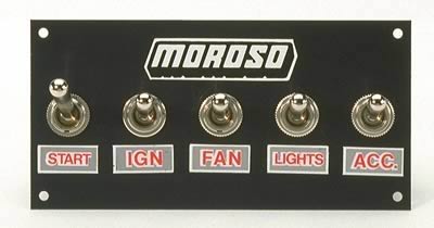 Moroso 74136 Econo Toggle Switch Panel (4 ON/OFF Switches, Momentary Long Handle)