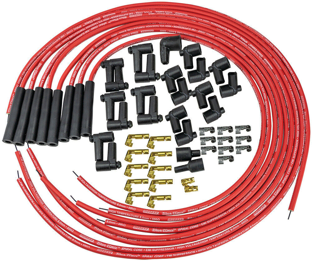 Moroso 73218 Blue Max Universal Spiral Core Wire Set (Red/Unsleeved/8-Cyl./Straight Boots)