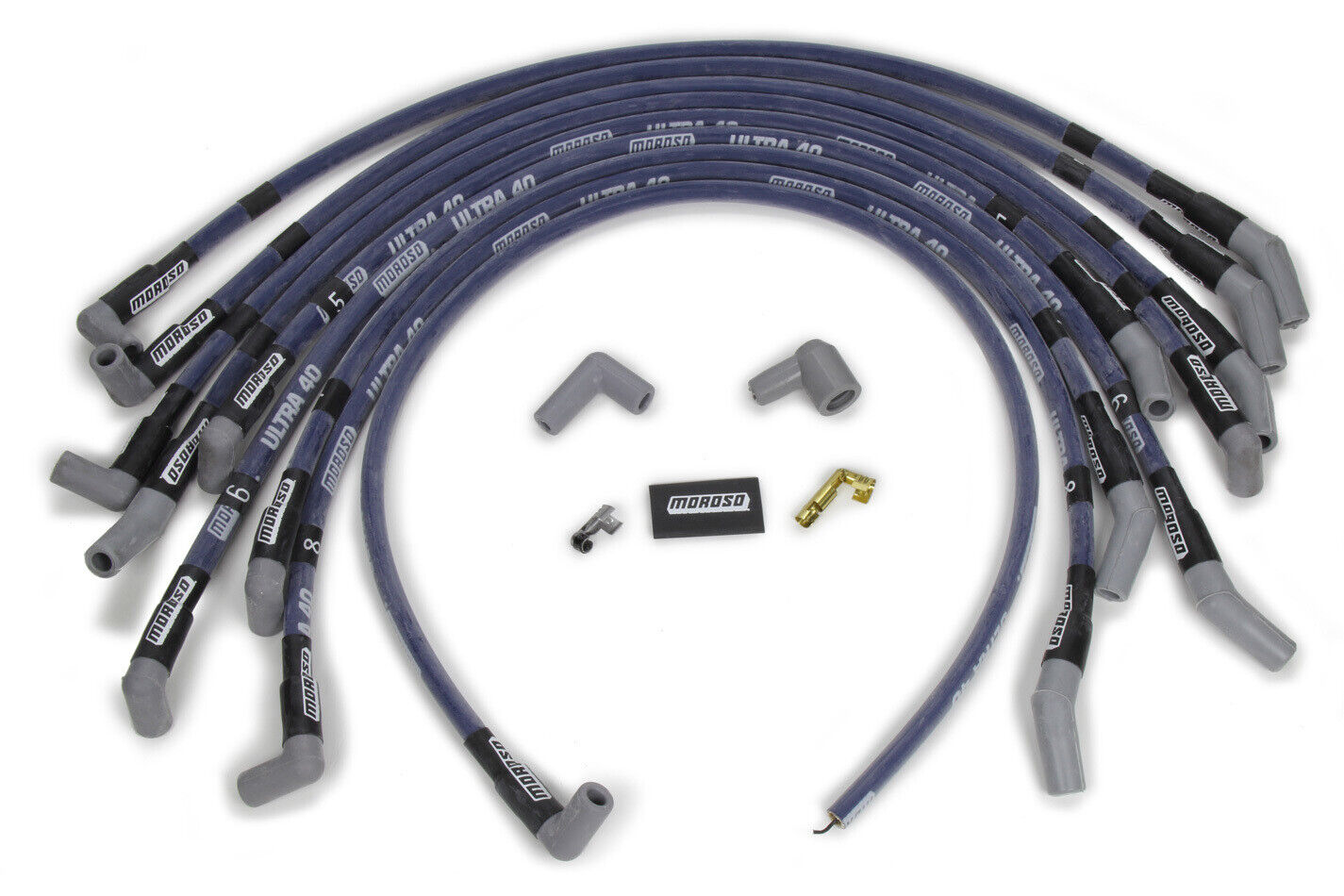 Moroso 73628 Ultra 40 Blue Custom Wire Set (Sleeved, Ford 429-460, HEI, 135° Boots)